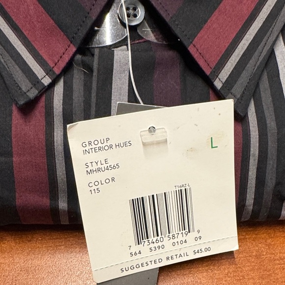 Concepts by Claiborne Men's Striped Button Down Shirt - Black & Burgundy Size L - Picture 2 of 3